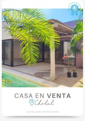 Casa Tiki Tiki en venta de una planta en Cholul Mérida 3 habitaciones y alberca